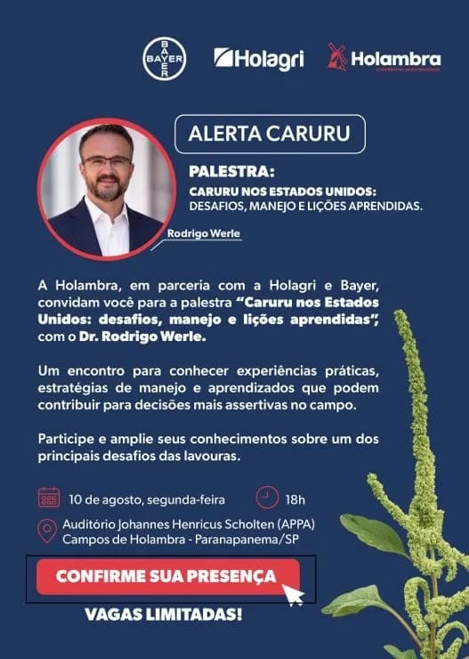 Arte de divulgação da palestra Alerta Caruru, com data, local e nome do palestrante